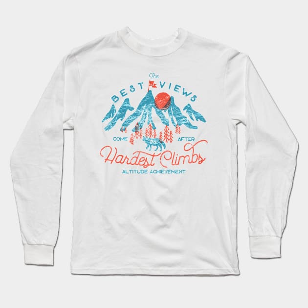 Retro Mountain Wolf Climbing Hiking Outdoors Long Sleeve T-Shirt by Fitastic